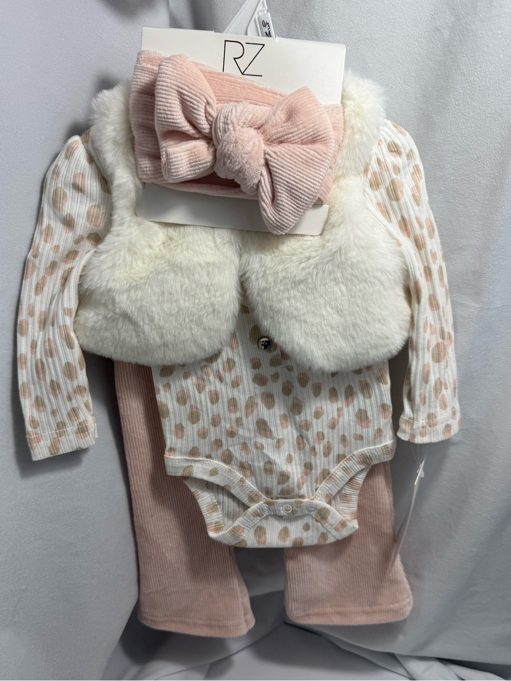 Rachel Zoe Pink Faux Fur Vest & Blush Dot Bodysuit Set for baby